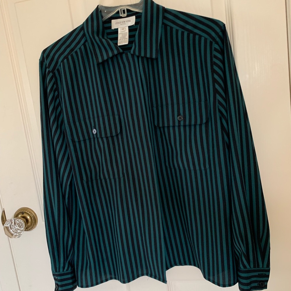Jones New York Green Striped Button Down